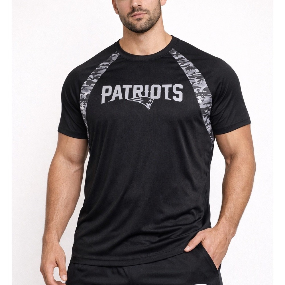 NFL New England Patriots Shirt Mens 3XL Black Gray Camo Stretch Gym Workout Wear
